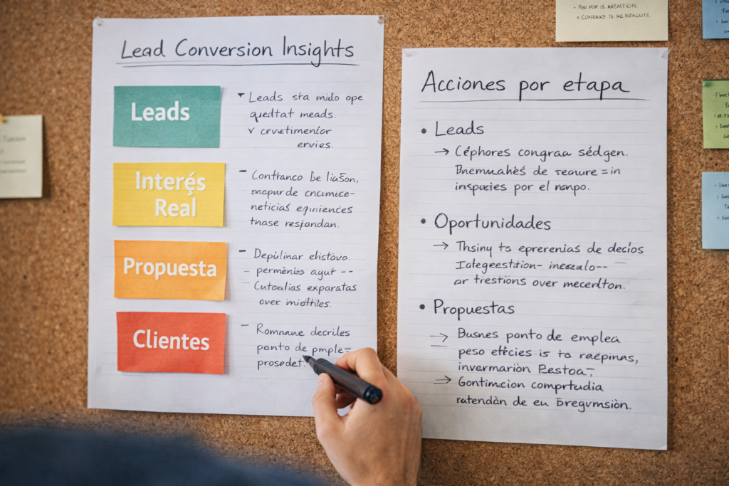 Acciones por etapa del embudo comercial: leads, interés real, propuesta y clientes (Franco Lauricella)